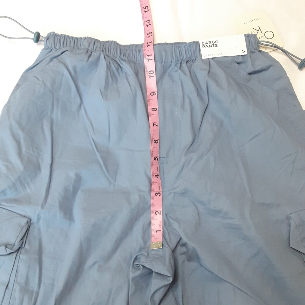 Orange Kiss Essentials Blue Cargo Pants Lightweight Baggy Comfy Women sz Small - Picture 9 of 10